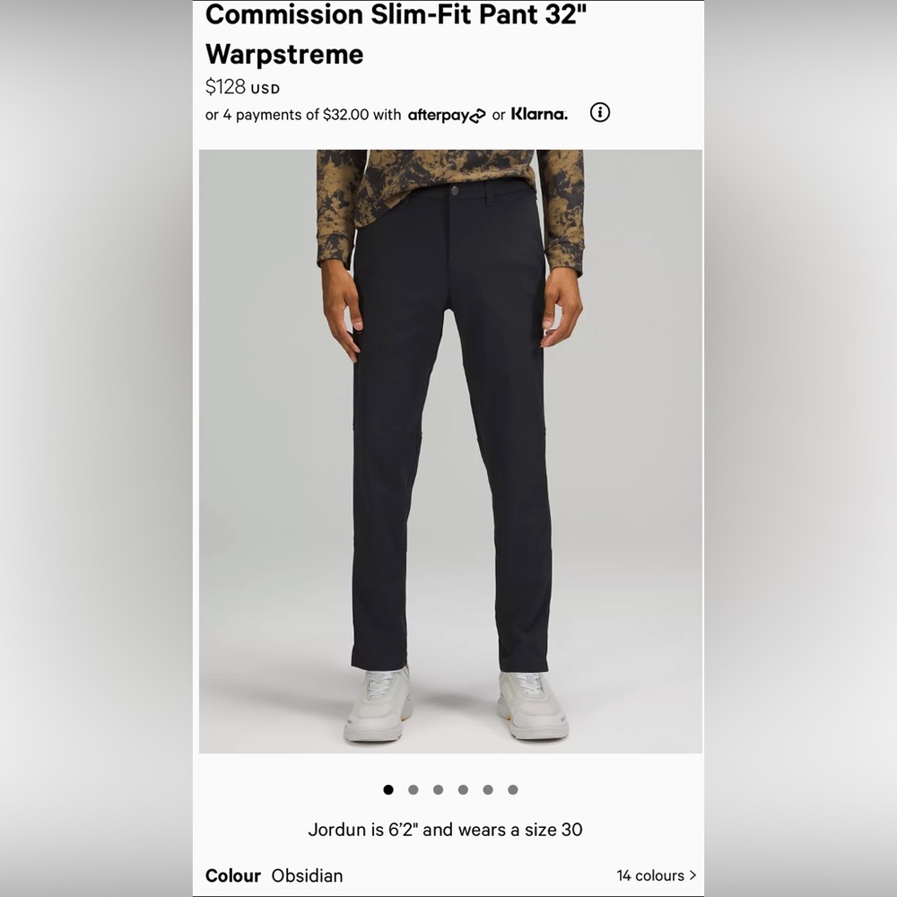 Lululemon Commission Slim-Fit Pant 32" Warpstreme - Men’s, size 34, grey